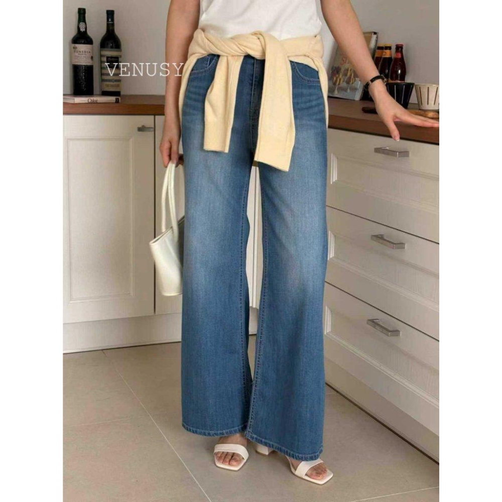 【超輕量・不變形丹寧】VENUSY｜正韓 - 高彈力闊腿微喇叭褲．環錠紗工藝．春夏必備修身神褲．牛仔褲-細節圖9