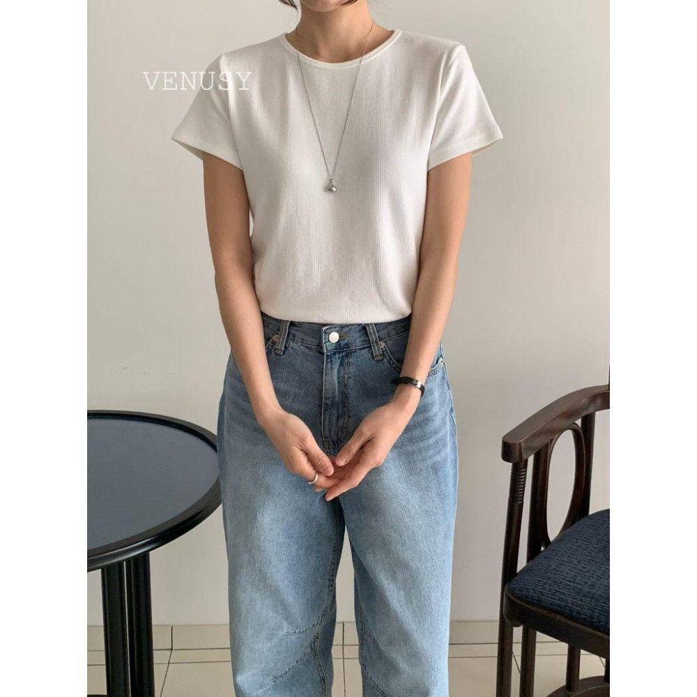 【極致親膚・涼感修身】VENUSY｜正韓 - 氧氣感彈力短袖T恤．6色入．基礎款必備-細節圖3