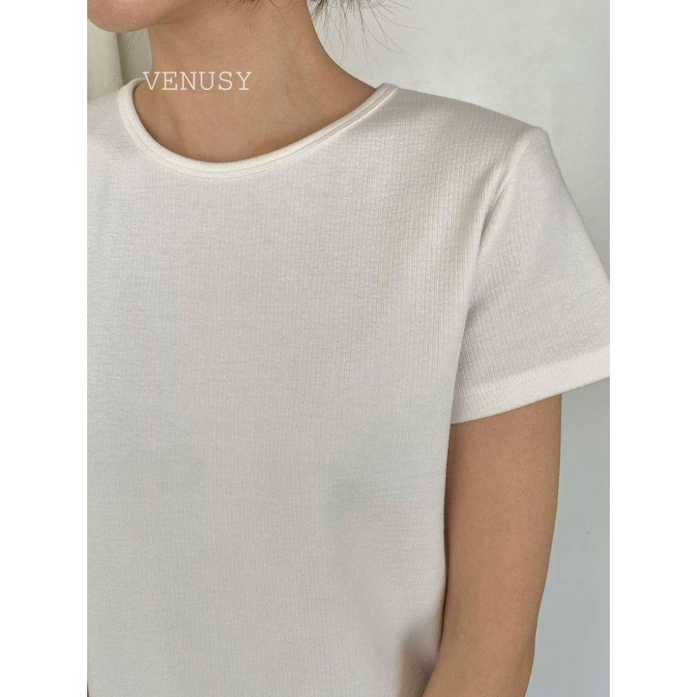 【極致親膚・涼感修身】VENUSY｜正韓 - 氧氣感彈力短袖T恤．6色入．基礎款必備-細節圖5