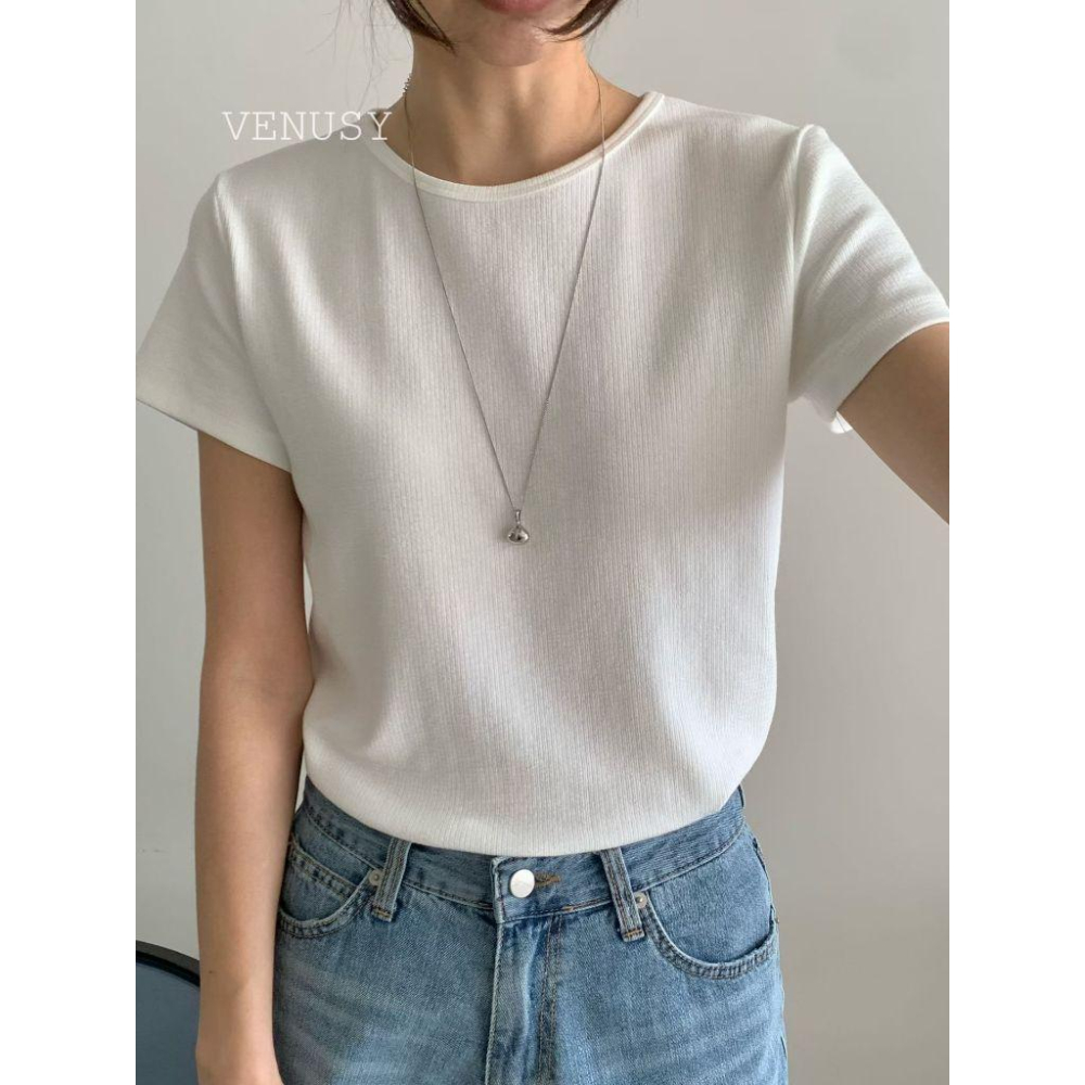 【極致親膚・涼感修身】VENUSY｜正韓 - 氧氣感彈力短袖T恤．6色入．基礎款必備-細節圖7