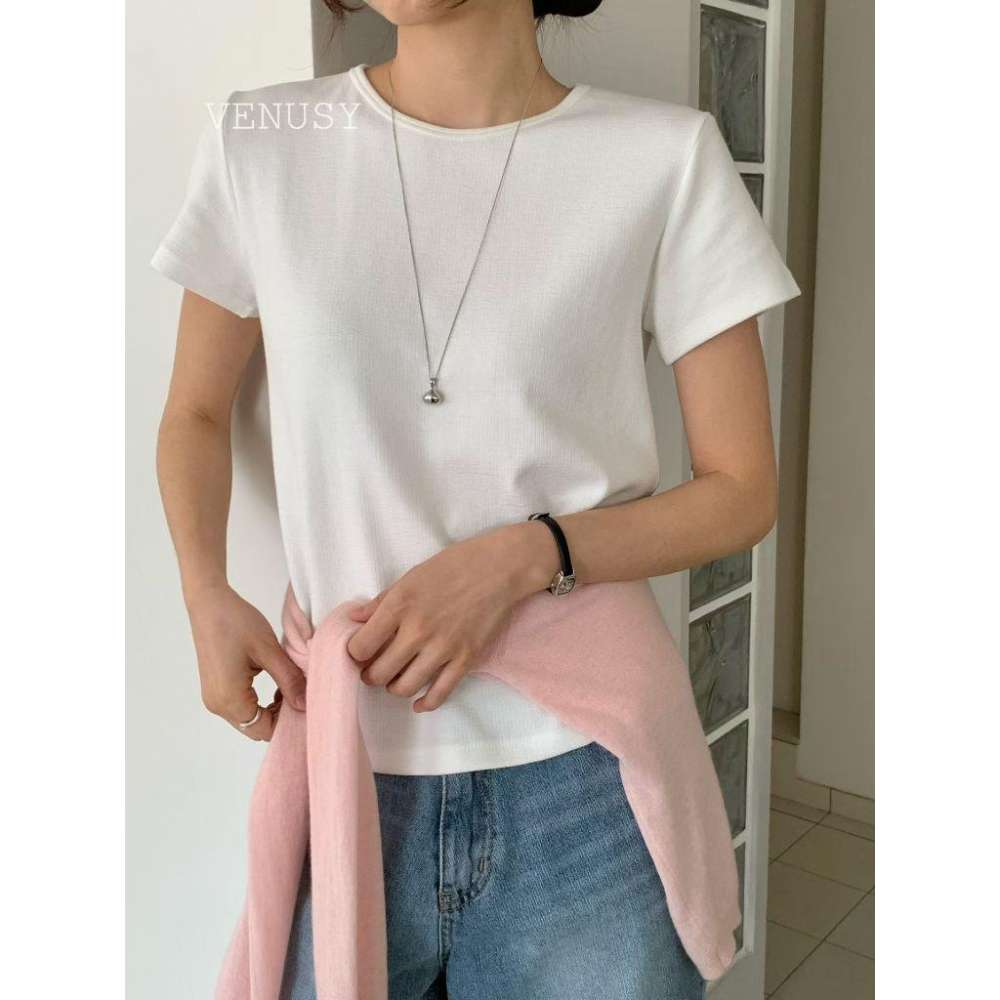 【極致親膚・涼感修身】VENUSY｜正韓 - 氧氣感彈力短袖T恤．6色入．基礎款必備-細節圖9