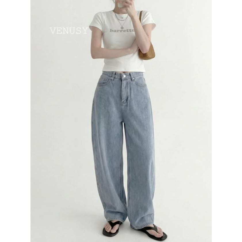 【3D弧形剪裁・慵懶街頭風】VENUSY｜正韓 - DEEP ♡ 韓國熱門設計師｜立體氣球廓形牛仔褲．100%純棉-細節圖2