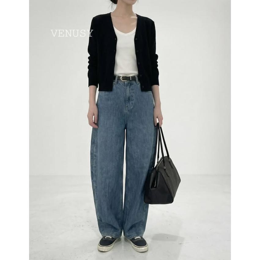 【3D弧形剪裁・慵懶街頭風】VENUSY｜正韓 - DEEP ♡ 韓國熱門設計師｜立體氣球廓形牛仔褲．100%純棉-細節圖5