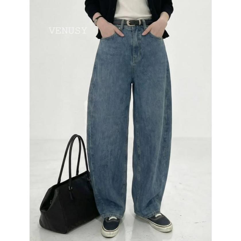 【3D弧形剪裁・慵懶街頭風】VENUSY｜正韓 - DEEP ♡ 韓國熱門設計師｜立體氣球廓形牛仔褲．100%純棉-細節圖6