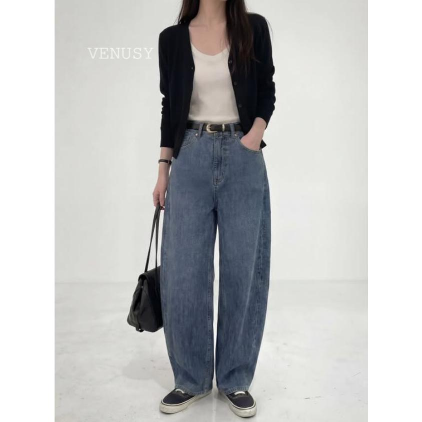 【3D弧形剪裁・慵懶街頭風】VENUSY｜正韓 - DEEP ♡ 韓國熱門設計師｜立體氣球廓形牛仔褲．100%純棉-細節圖8