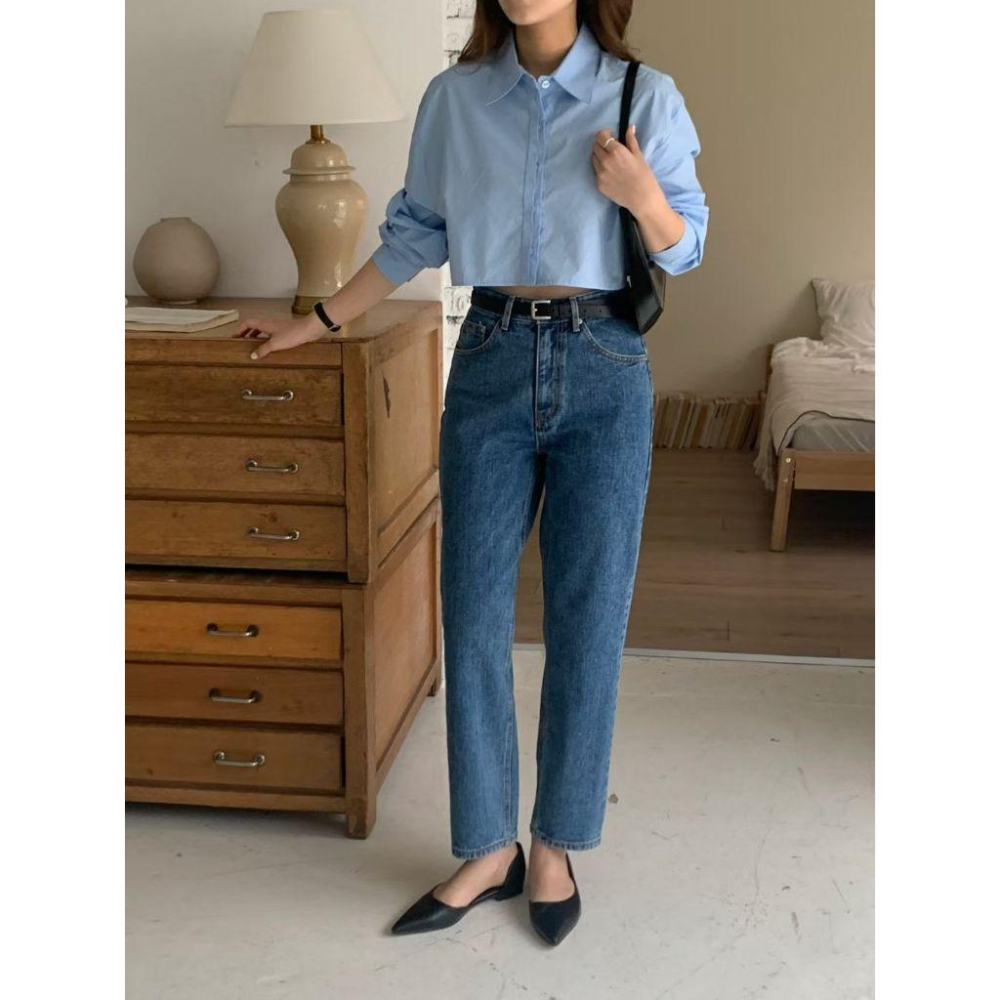 【100%純棉】VENUSY｜正韓 - 經典藍九分修身牛仔褲．S-L．輕盈透氣丹寧．Made in Korea-細節圖3