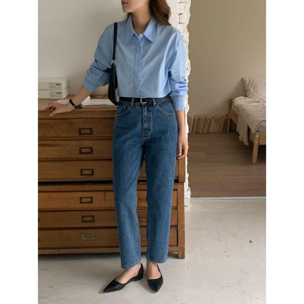 【100%純棉】VENUSY｜正韓 - 經典藍九分修身牛仔褲．S-L．輕盈透氣丹寧．Made in Korea-細節圖4
