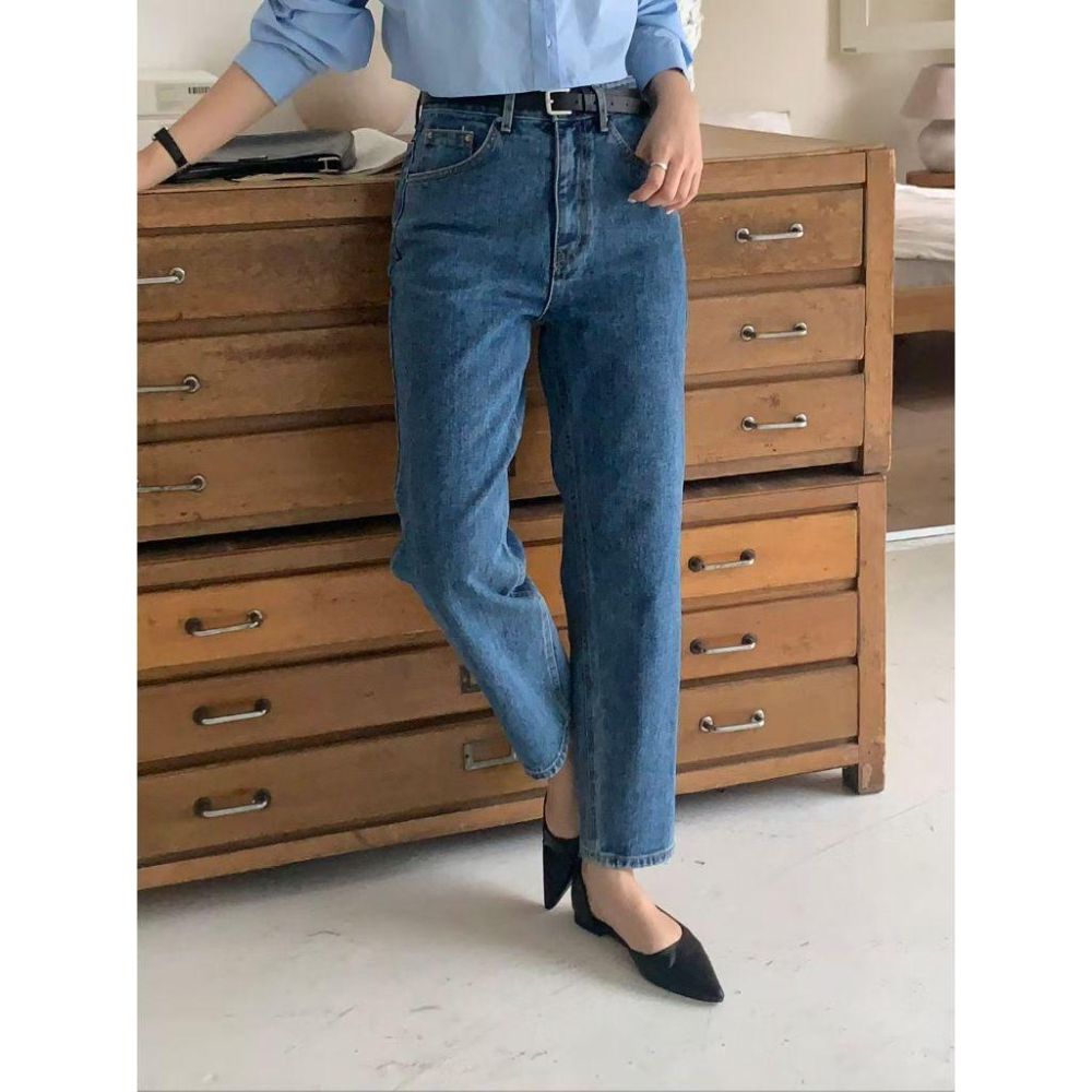 【100%純棉】VENUSY｜正韓 - 經典藍九分修身牛仔褲．S-L．輕盈透氣丹寧．Made in Korea-細節圖5