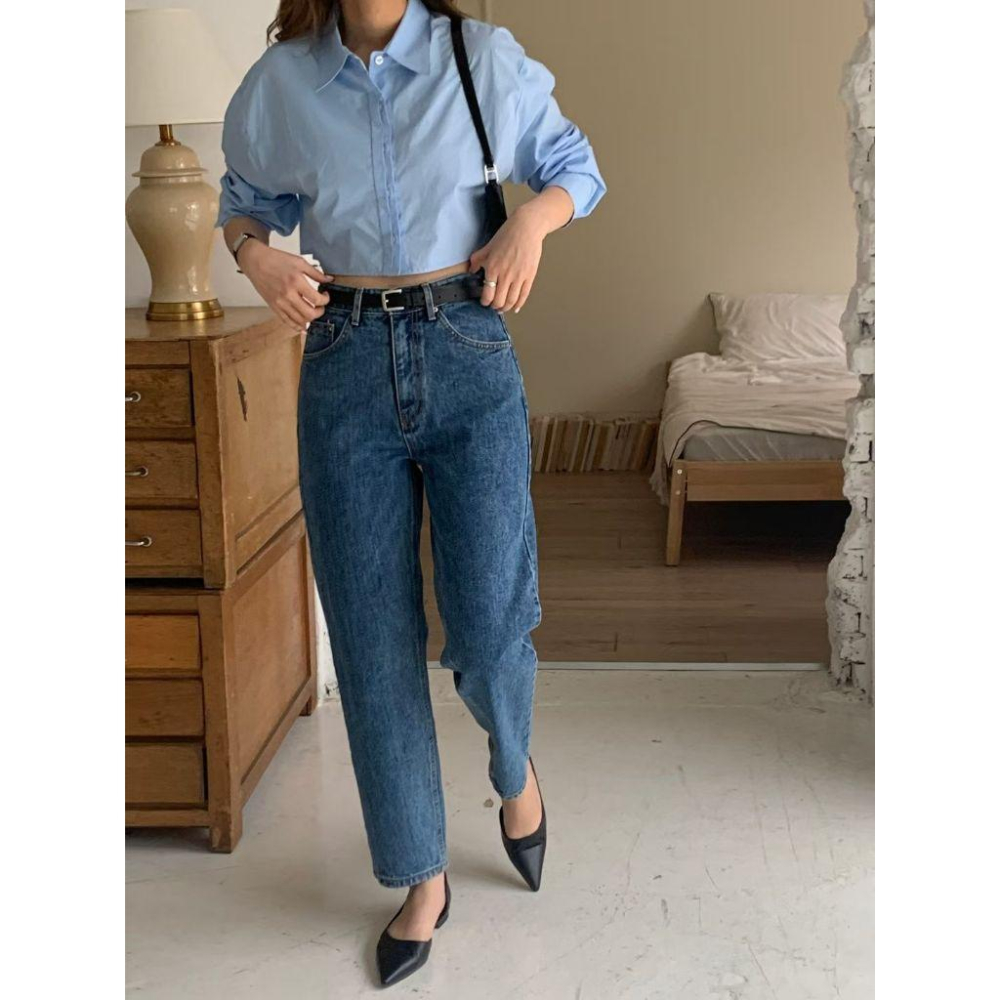 【100%純棉】VENUSY｜正韓 - 經典藍九分修身牛仔褲．S-L．輕盈透氣丹寧．Made in Korea-細節圖6