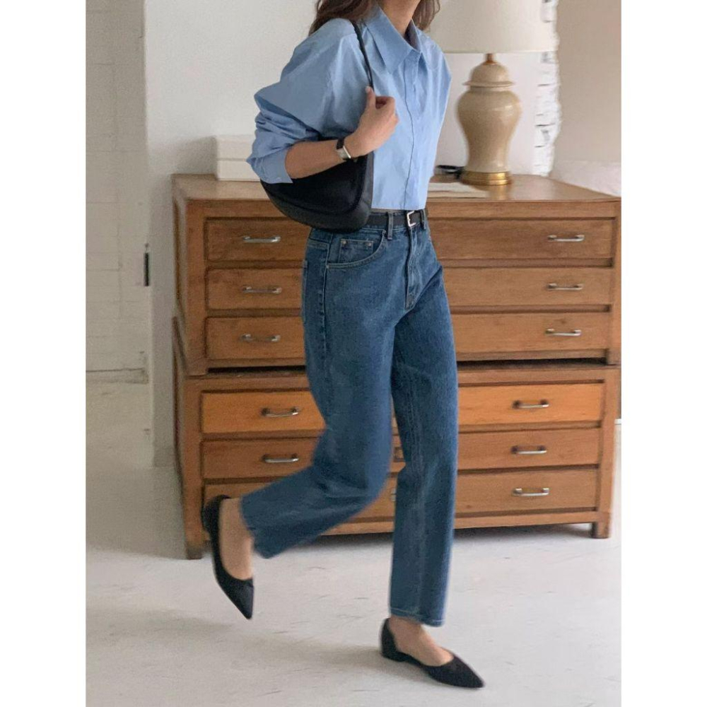 【100%純棉】VENUSY｜正韓 - 經典藍九分修身牛仔褲．S-L．輕盈透氣丹寧．Made in Korea-細節圖7