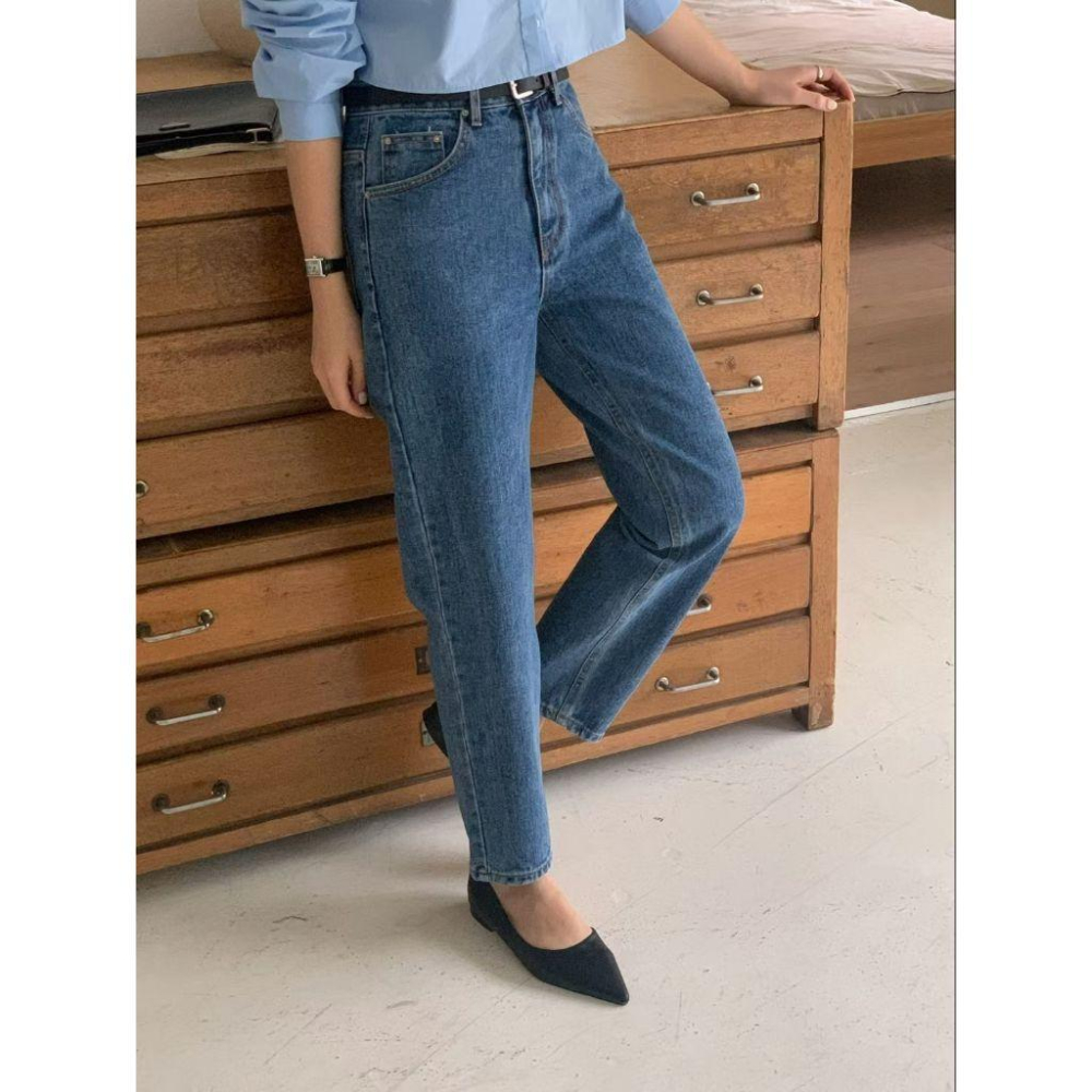 【100%純棉】VENUSY｜正韓 - 經典藍九分修身牛仔褲．S-L．輕盈透氣丹寧．Made in Korea-細節圖8