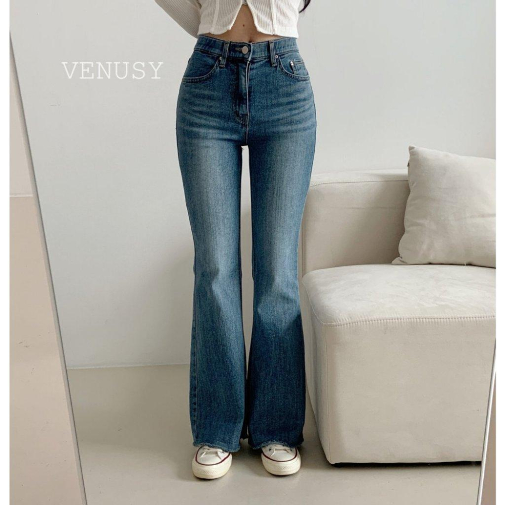 【名模腿神褲】VENUSY｜正韓 - 隧道彈力修身喇叭牛仔褲．隱形鬆緊腰．視覺延伸 +10cm-細節圖2