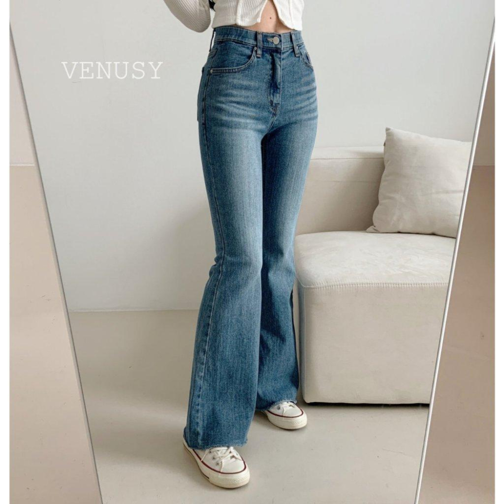 【名模腿神褲】VENUSY｜正韓 - 隧道彈力修身喇叭牛仔褲．隱形鬆緊腰．視覺延伸 +10cm-細節圖3