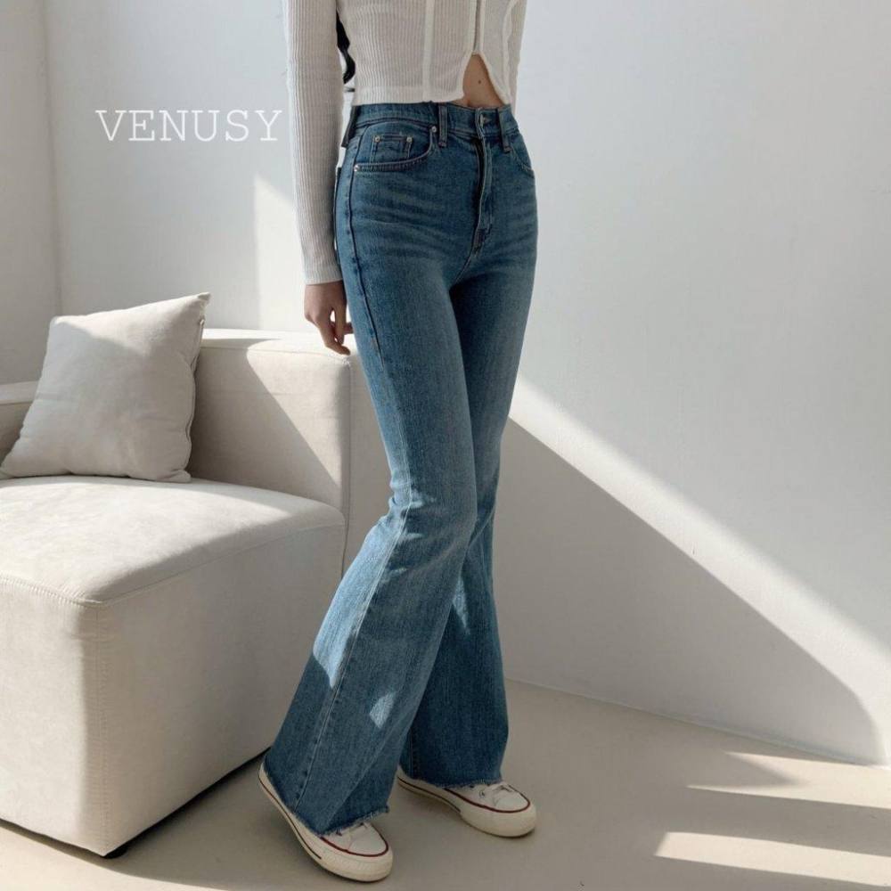 【名模腿神褲】VENUSY｜正韓 - 隧道彈力修身喇叭牛仔褲．隱形鬆緊腰．視覺延伸 +10cm-細節圖4