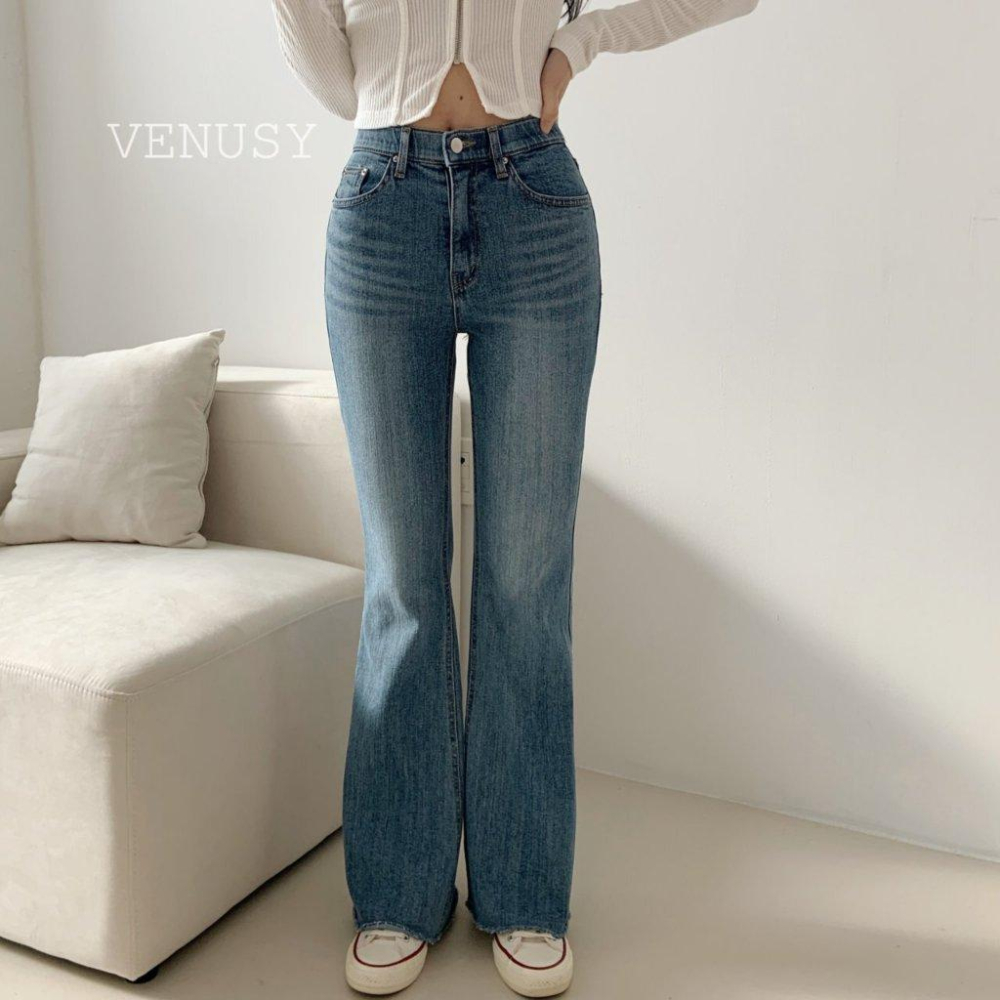【名模腿神褲】VENUSY｜正韓 - 隧道彈力修身喇叭牛仔褲．隱形鬆緊腰．視覺延伸 +10cm-細節圖8