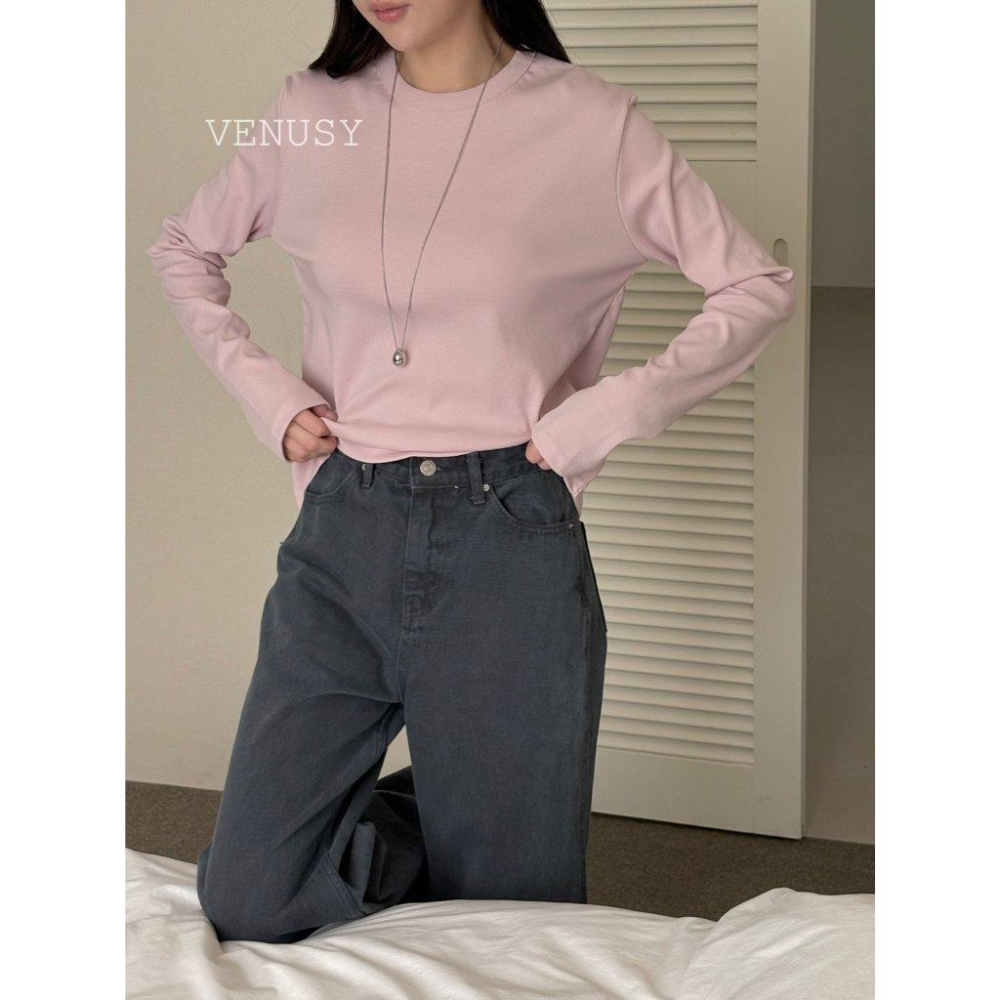 【奶油棉觸感・修身美型】VENUSY｜正韓 - 質感長袖T恤．6色入．柔軟棉質混紡．S-L．Made in Korea-細節圖7