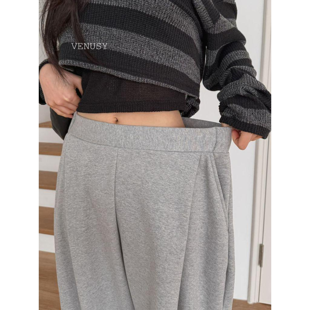 【慵懶隨性・顯瘦闊腿】VENUSY｜正韓 - 鬆緊高腰純棉長褲．修飾假胯寬．100%棉．Made in Korea-細節圖7