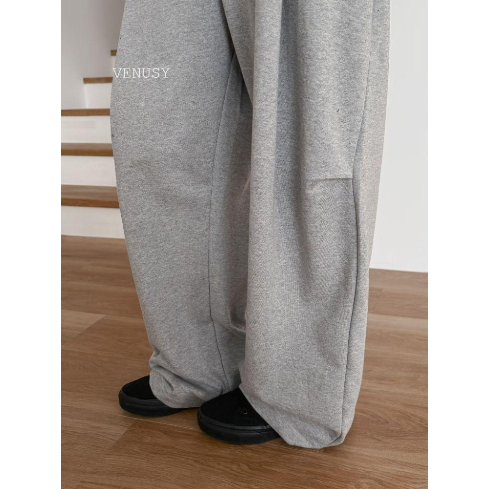 【慵懶隨性・顯瘦闊腿】VENUSY｜正韓 - 鬆緊高腰純棉長褲．修飾假胯寬．100%棉．Made in Korea-細節圖8