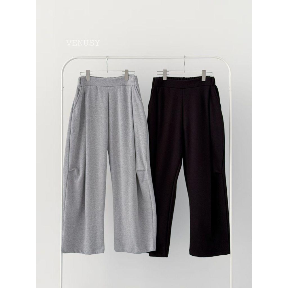 【慵懶隨性・顯瘦闊腿】VENUSY｜正韓 - 鬆緊高腰純棉長褲．修飾假胯寬．100%棉．Made in Korea-細節圖9