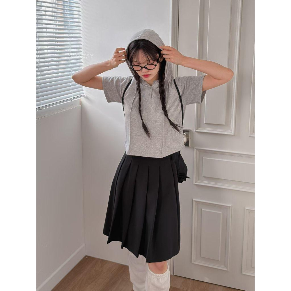 【高級慵懶・100%純棉】VENUSY｜正韓 - 連帽短袖T恤．親膚透氣．冷白/灰/黑．帽T-細節圖5