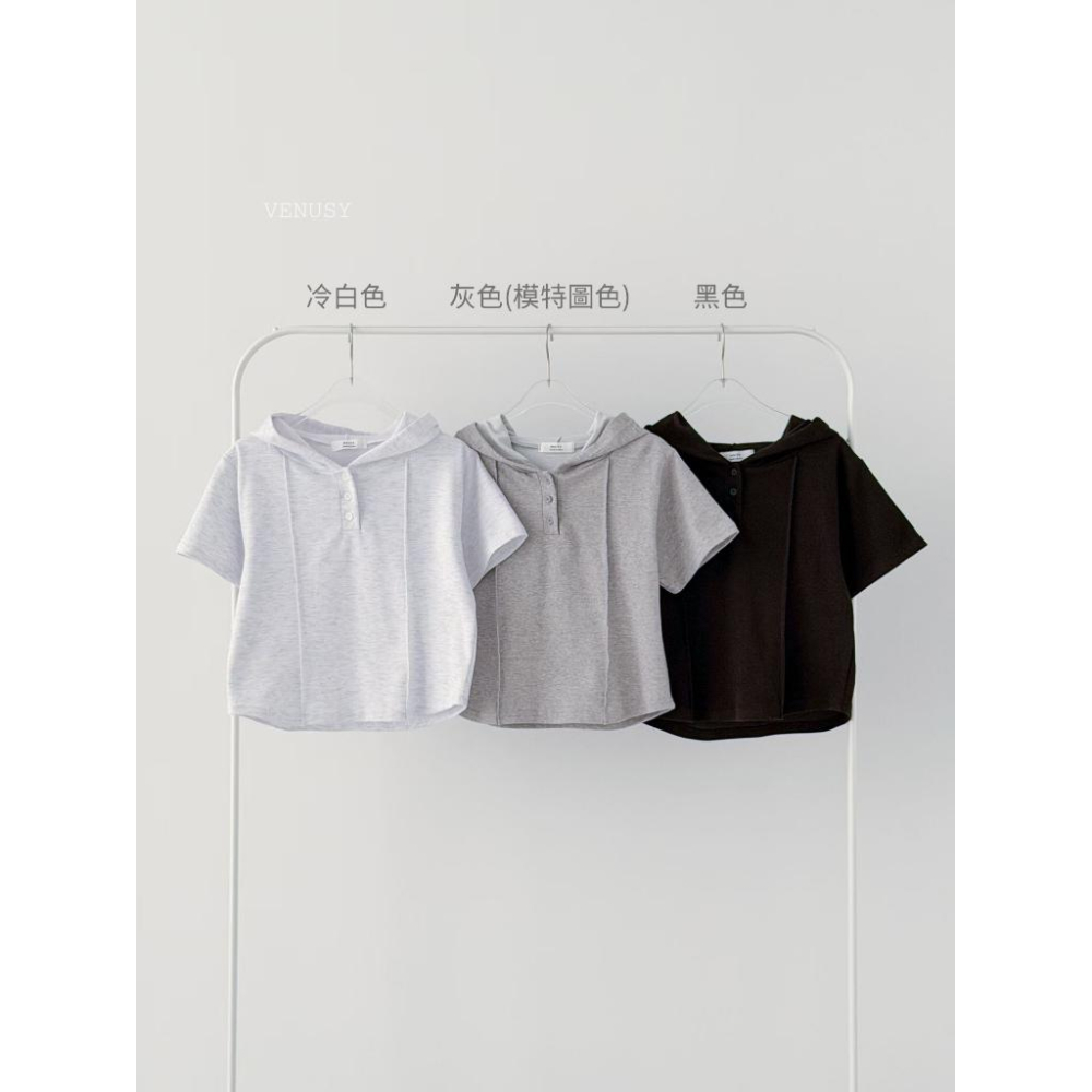 【高級慵懶・100%純棉】VENUSY｜正韓 - 連帽短袖T恤．親膚透氣．冷白/灰/黑．帽T-細節圖6