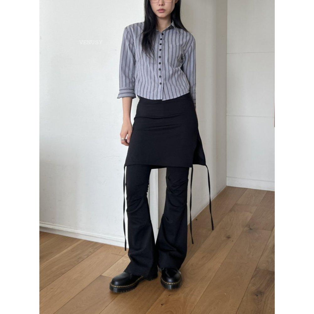 【疊搭神褲・甜酷學院風】VENUSY｜正韓 - 不規則立體剪裁裙褲．高磅棉質彈性．Y2K．不對稱裙片設計．修飾大腿肉肉-細節圖8