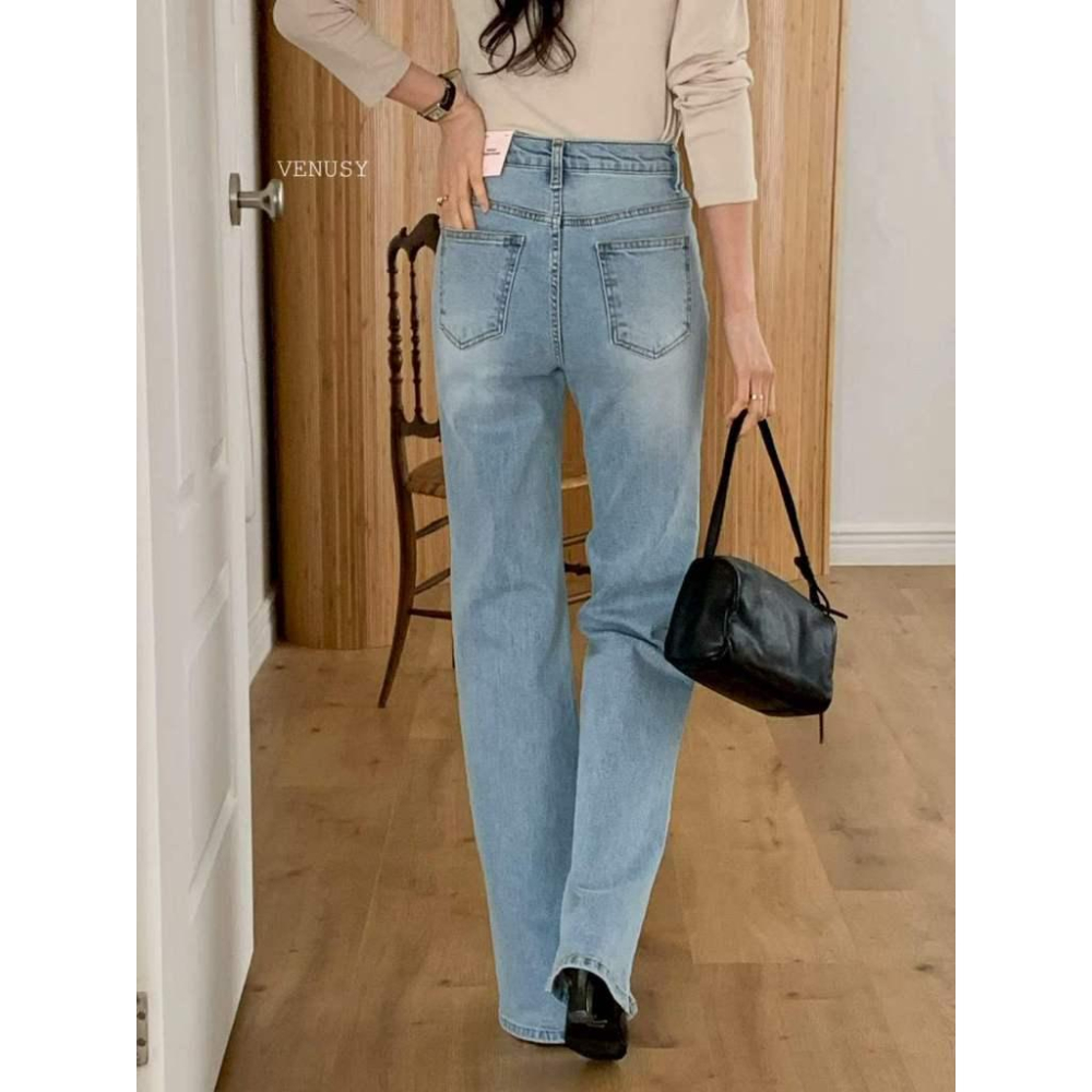 【彈力微喇叭褲・美腿神褲】VENUSY｜正韓 - 98%棉彈力微喇叭牛仔褲．修飾小腿肌．彈力不勒肚-細節圖2