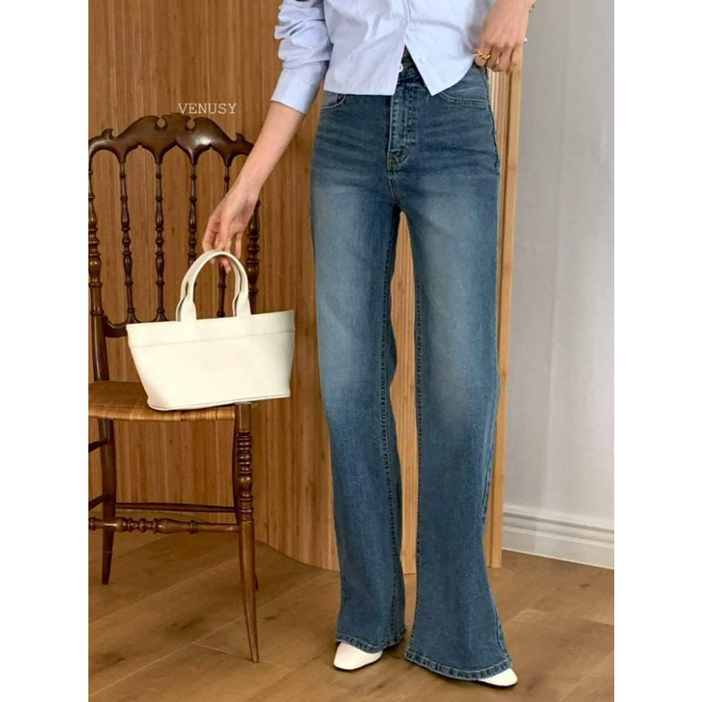 【彈力微喇叭褲・美腿神褲】VENUSY｜正韓 - 98%棉彈力微喇叭牛仔褲．修飾小腿肌．彈力不勒肚-細節圖5
