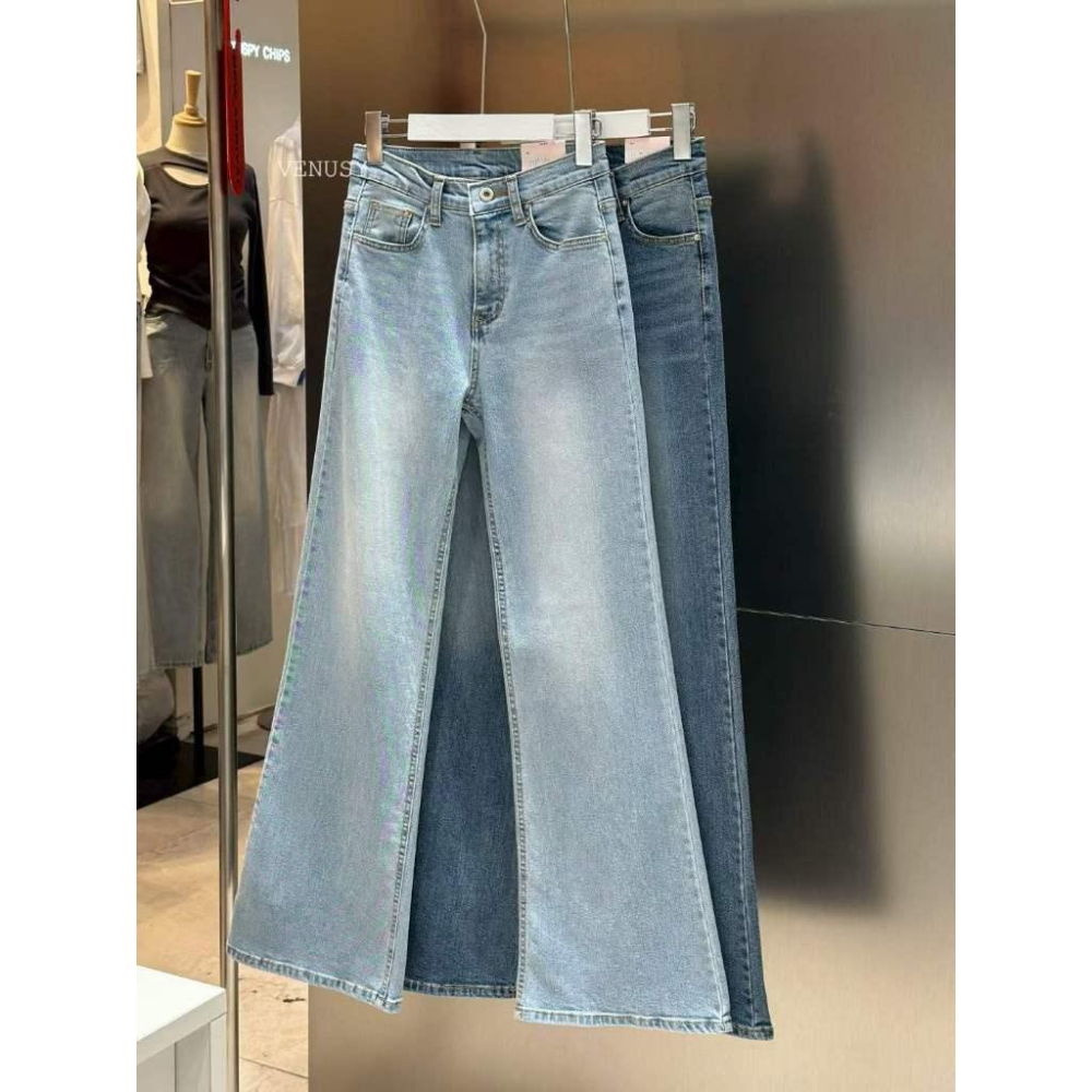 【彈力微喇叭褲・美腿神褲】VENUSY｜正韓 - 98%棉彈力微喇叭牛仔褲．修飾小腿肌．彈力不勒肚-細節圖6