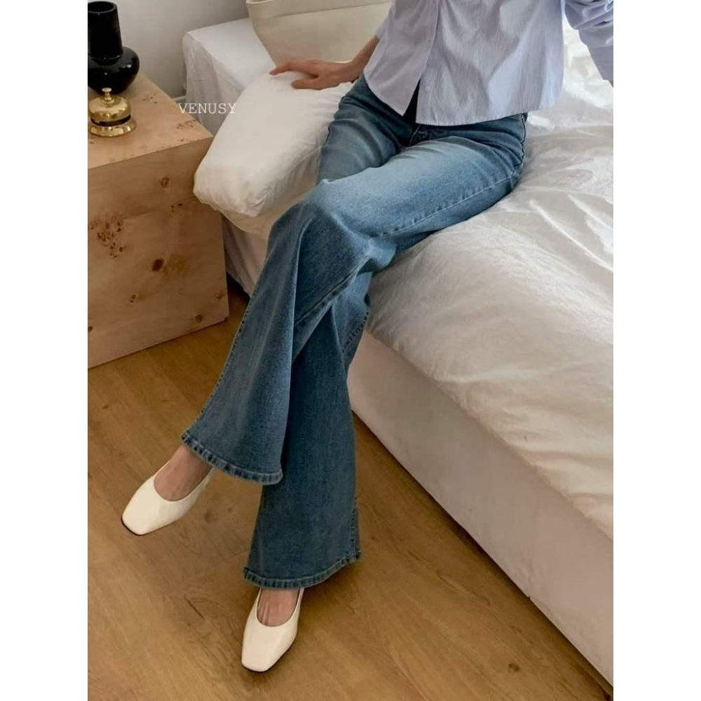 【彈力微喇叭褲・美腿神褲】VENUSY｜正韓 - 98%棉彈力微喇叭牛仔褲．修飾小腿肌．彈力不勒肚-細節圖7