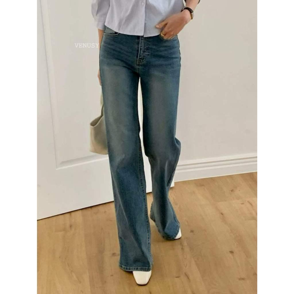 【彈力微喇叭褲・美腿神褲】VENUSY｜正韓 - 98%棉彈力微喇叭牛仔褲．修飾小腿肌．彈力不勒肚-細節圖8