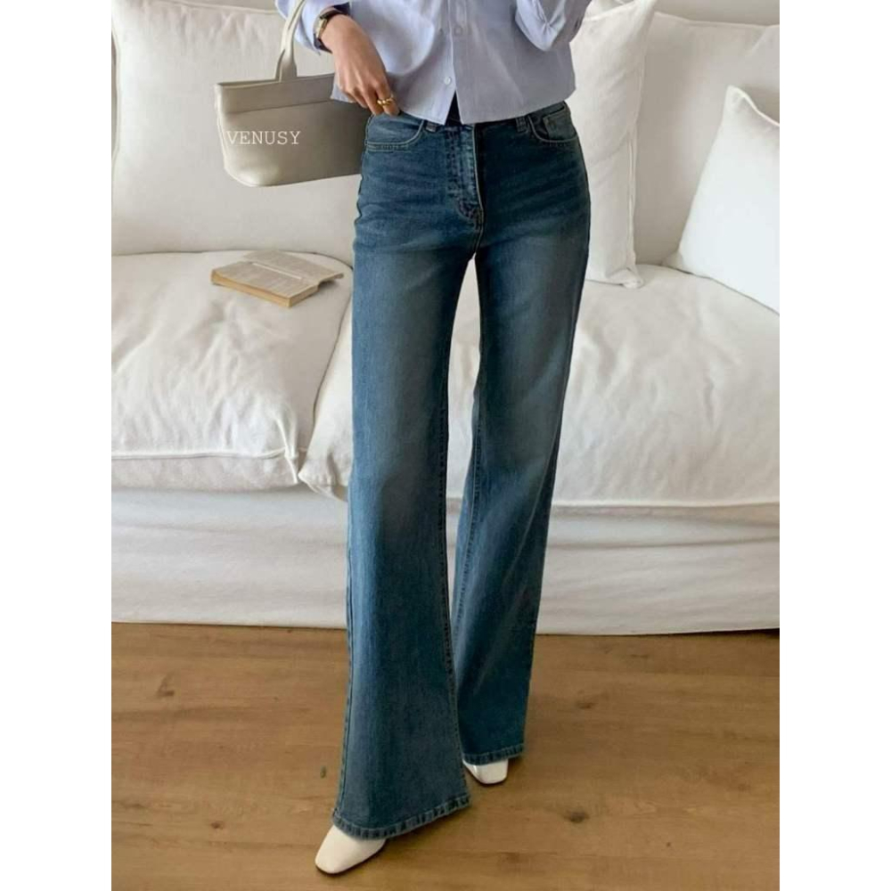 【彈力微喇叭褲・美腿神褲】VENUSY｜正韓 - 98%棉彈力微喇叭牛仔褲．修飾小腿肌．彈力不勒肚-細節圖9