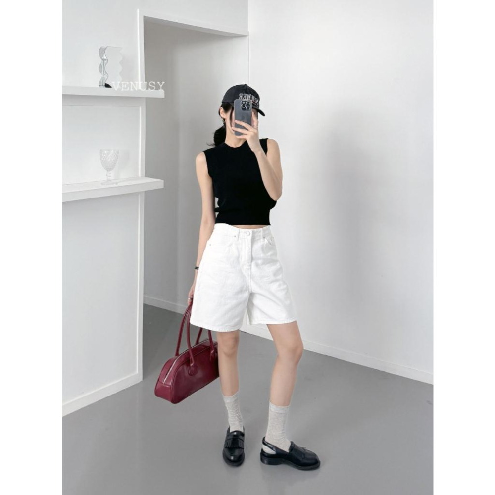 【中性鬆弛感．腿部修飾】VENUSY｜正韓 - 輕薄純棉五分短褲．S-L．五分闊腿褲-細節圖2