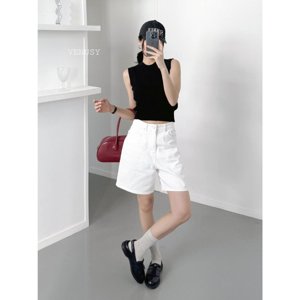 【中性鬆弛感．腿部修飾】VENUSY｜正韓 - 輕薄純棉五分短褲．S-L．五分闊腿褲-細節圖3