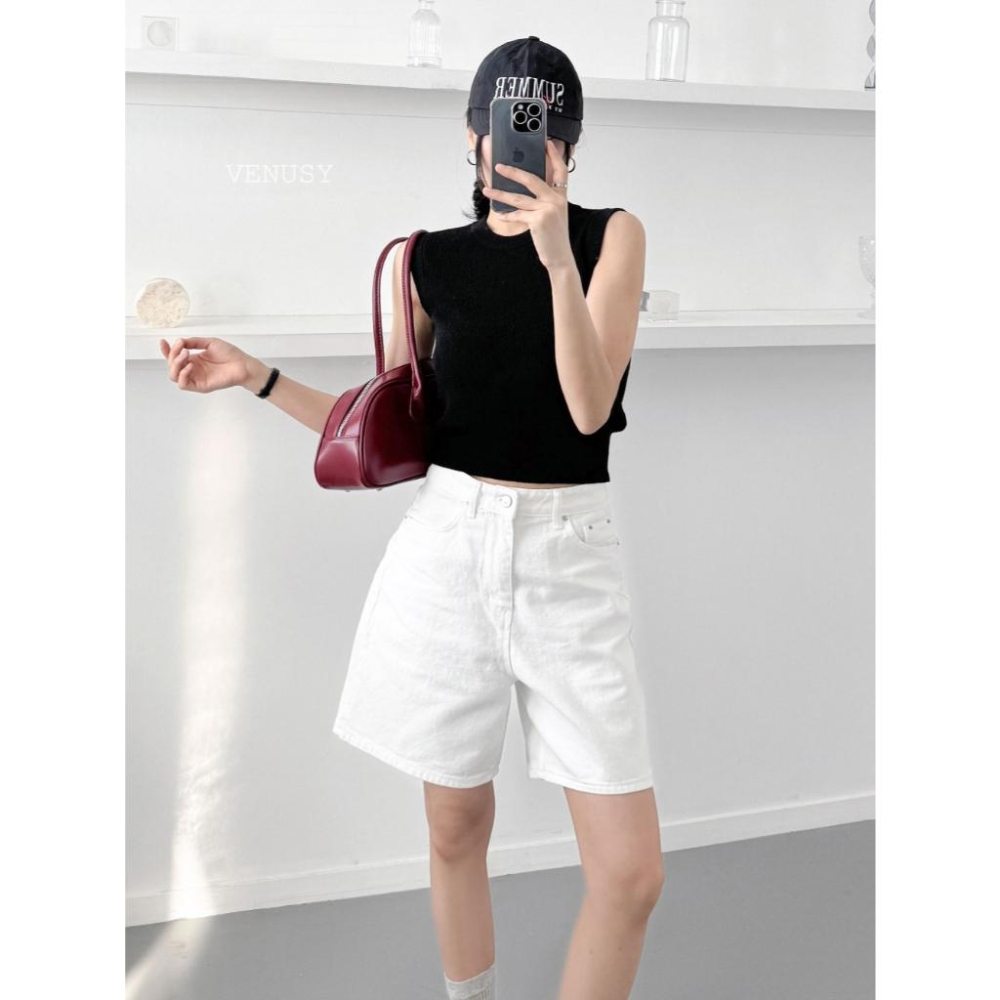 【中性鬆弛感．腿部修飾】VENUSY｜正韓 - 輕薄純棉五分短褲．S-L．五分闊腿褲-細節圖4