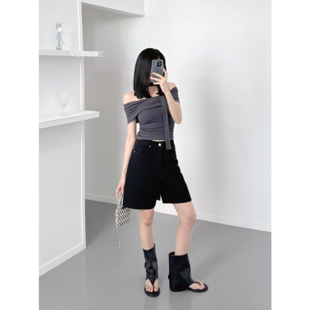【中性鬆弛感．腿部修飾】VENUSY｜正韓 - 輕薄純棉五分短褲．S-L．五分闊腿褲-細節圖5