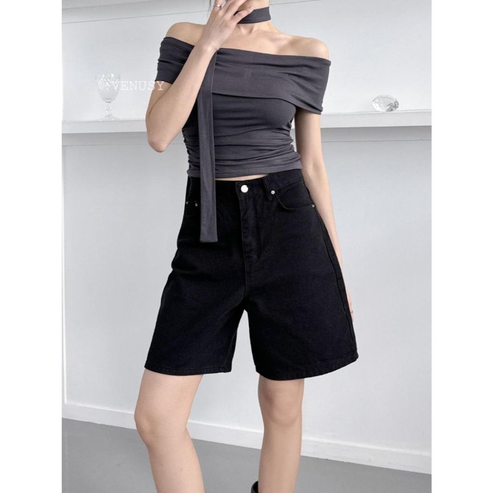 【中性鬆弛感．腿部修飾】VENUSY｜正韓 - 輕薄純棉五分短褲．S-L．五分闊腿褲-細節圖8