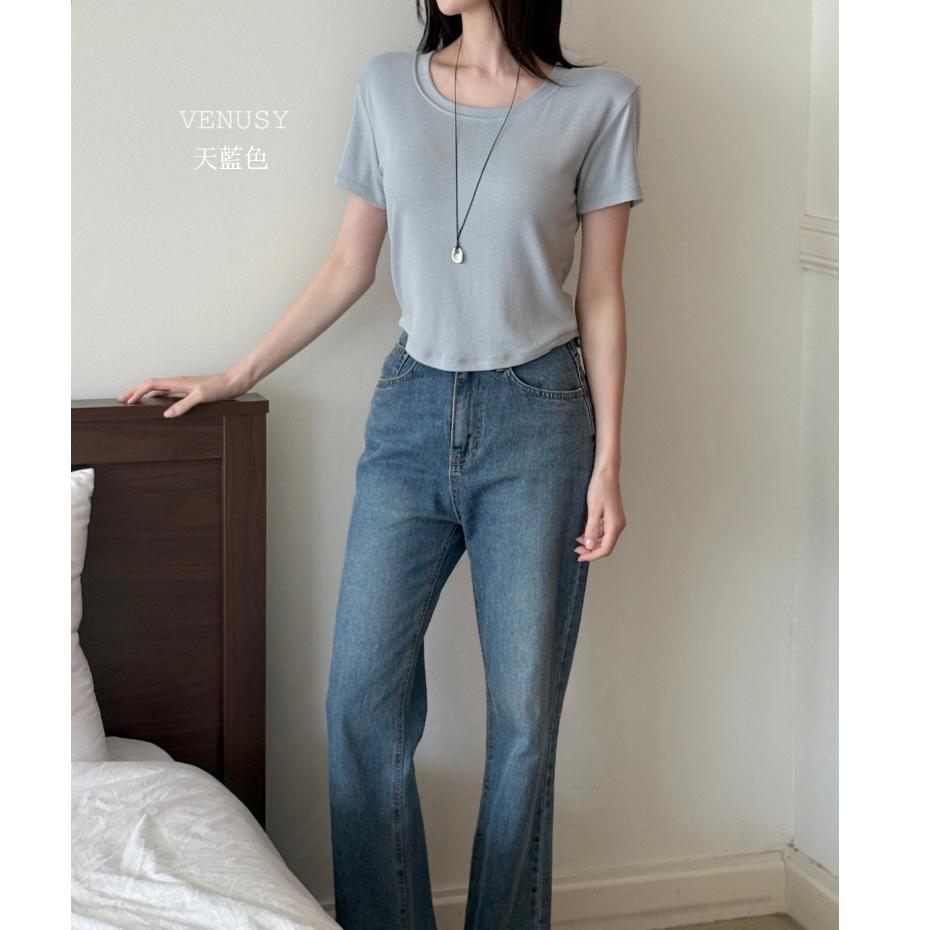 【圓弧美型．極致親膚】VENUSY｜正韓 - 高質感修身短袖T恤．弧形下擺設計．Made in Korea-細節圖4