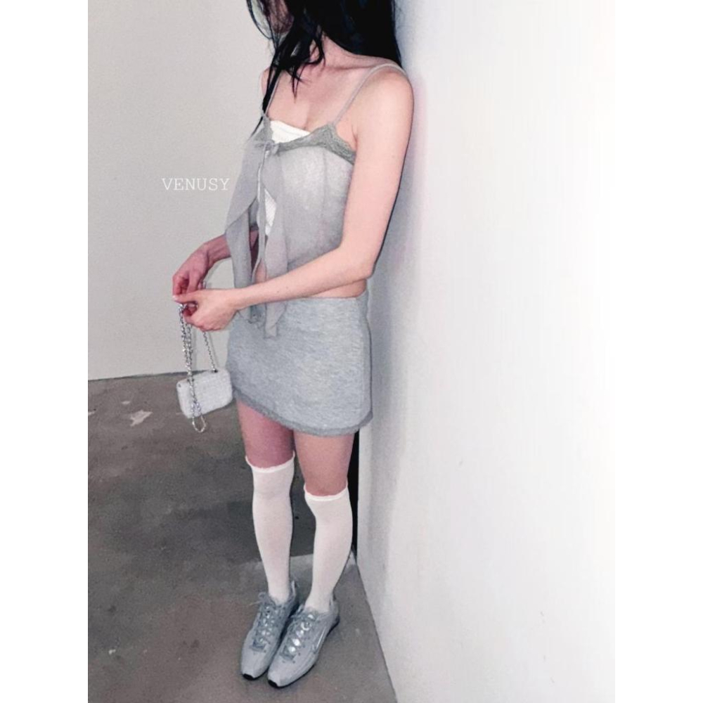 【自帶安全褲．蕾絲甜辣短裙】VENUSY｜正韓 - 蕾絲貼身迷你裙．親膚彈力面料．Made in Korea-細節圖7