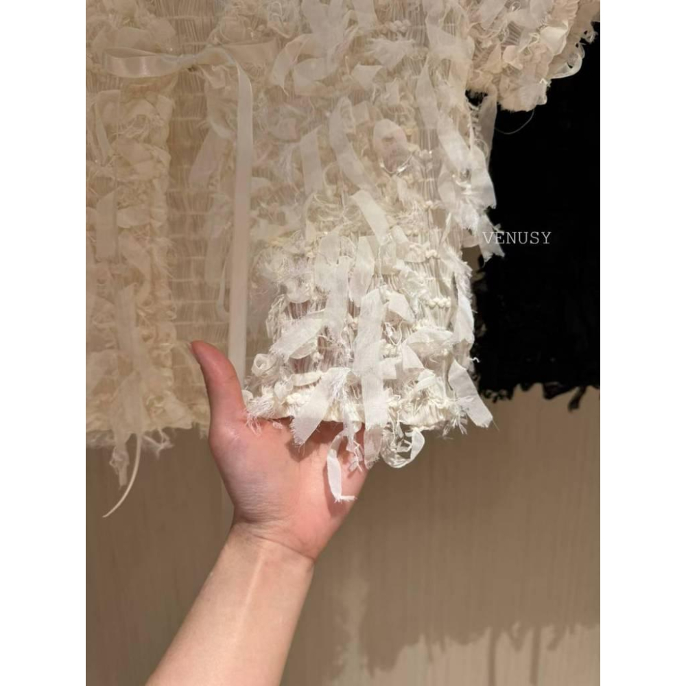 【仙氣單品】VENUSY漢南小姐｜正韓 - 立體緞帶短版開衫．法式綁帶設計．立體質感．顯瘦短版上衣-細節圖4