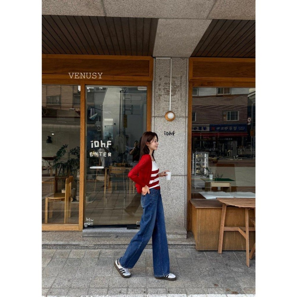 【慵懶率性】VENUSY漢南小姐｜正韓 - 半寬鬆直筒丹寧長褲．高彈收腹牛仔褲．修飾腿型寬褲-細節圖2