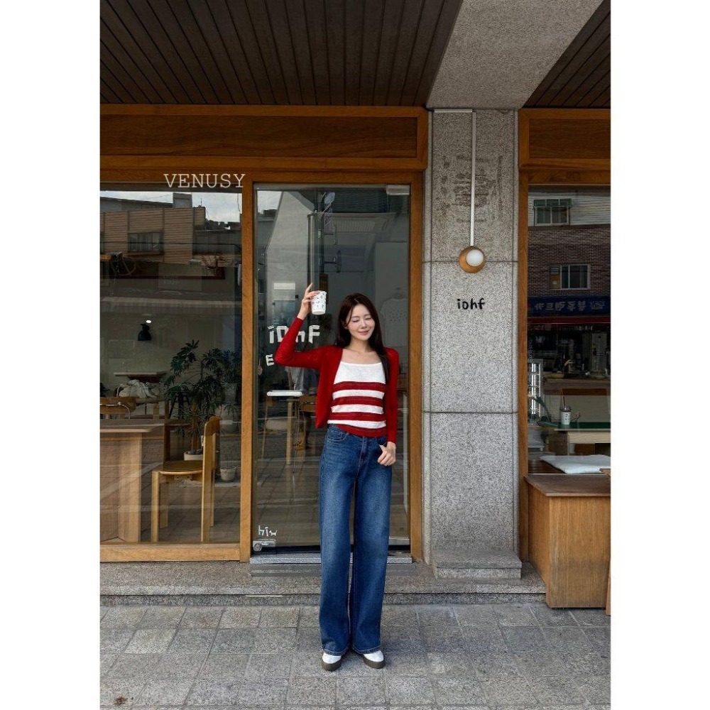 【慵懶率性】VENUSY漢南小姐｜正韓 - 半寬鬆直筒丹寧長褲．高彈收腹牛仔褲．修飾腿型寬褲-細節圖4