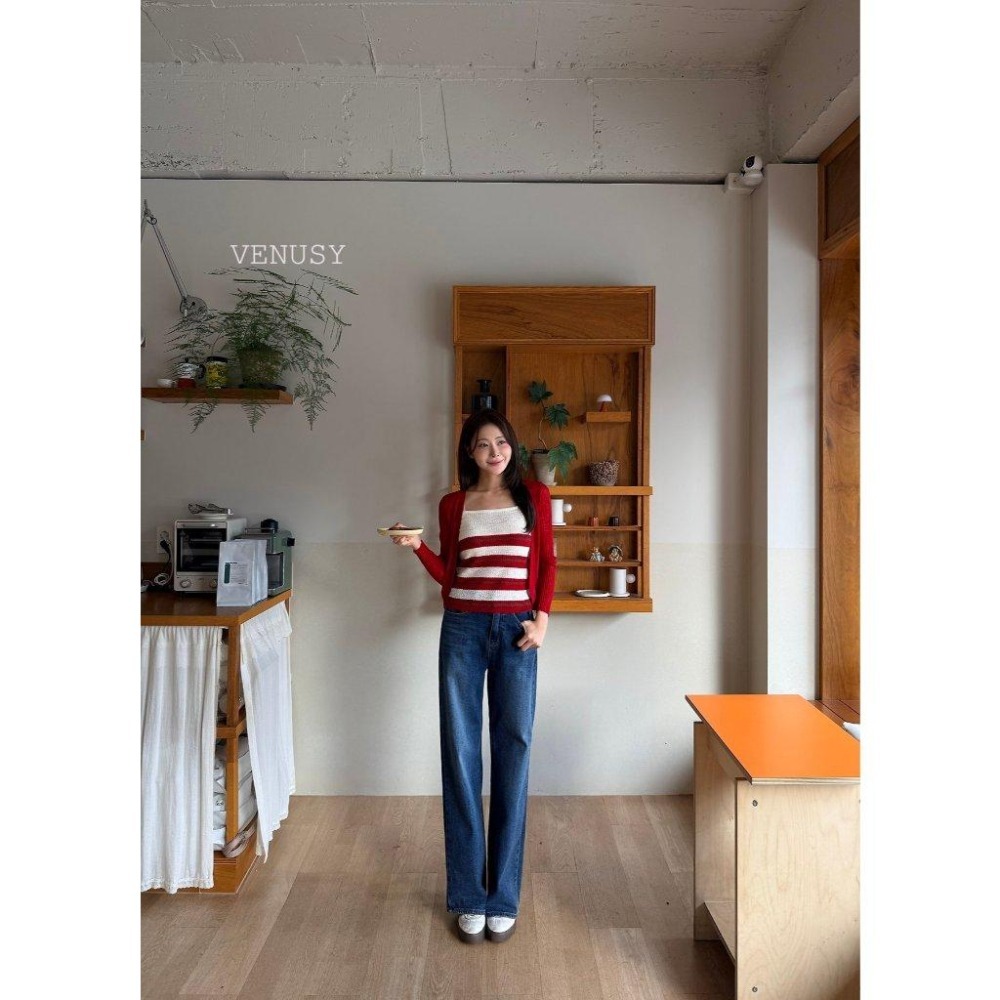 【慵懶率性】VENUSY漢南小姐｜正韓 - 半寬鬆直筒丹寧長褲．高彈收腹牛仔褲．修飾腿型寬褲-細節圖8