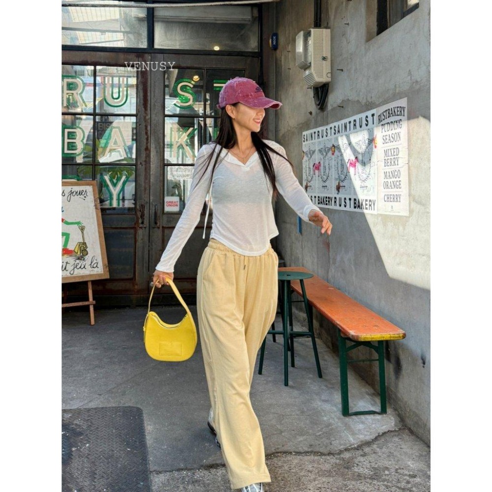 【休閒舒適】VENUSY漢南小姐｜正韓 - 雙口袋休閒寬褲．四色選．棉褲-細節圖3