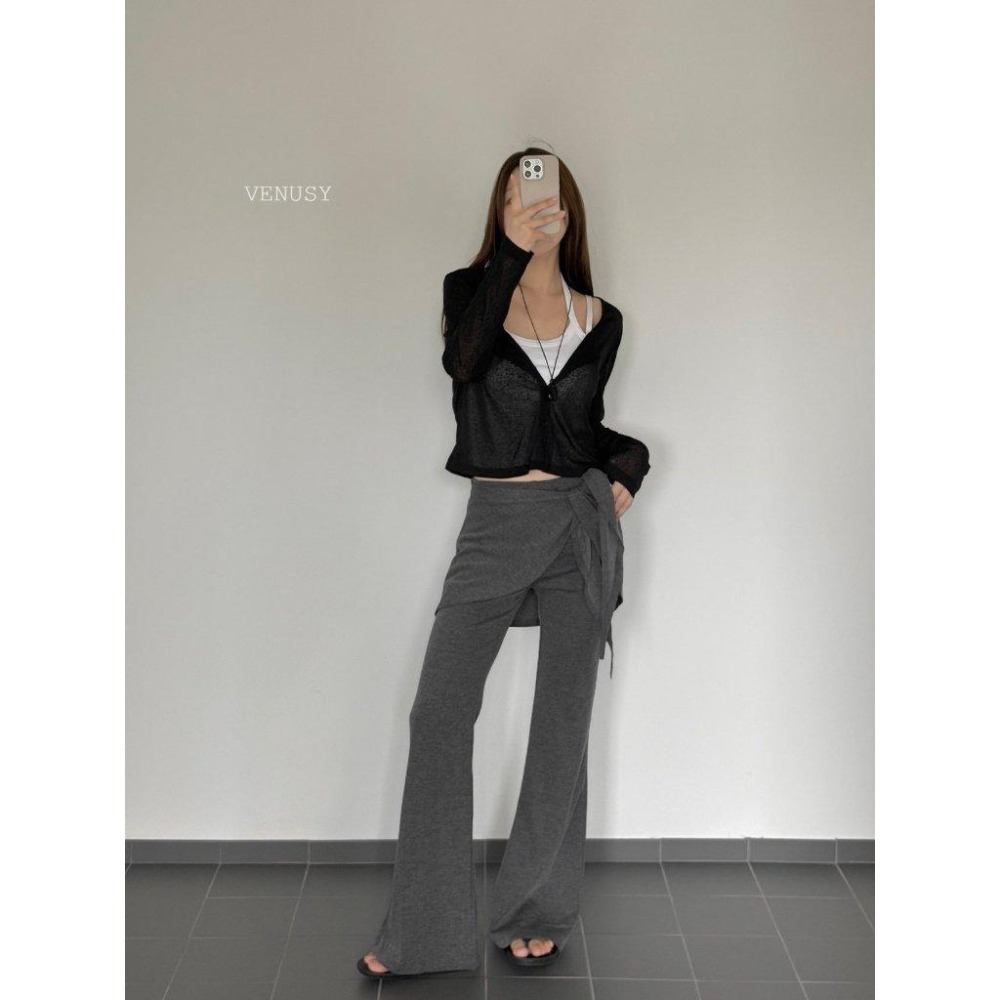 【層次率性】VENUSY漢南小姐｜正韓 - 假兩件綁帶設計微喇叭長褲．棉褲．疊搭長褲-細節圖8