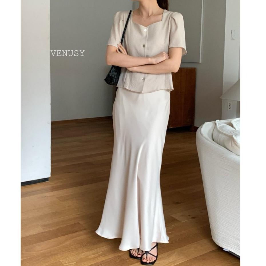 【法式優雅】VENUSY漢南小姐｜正韓 - 方領泡泡袖短袖襯衫．質感百搭上衣．兩色選-細節圖5