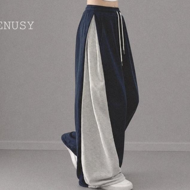 【街頭率性】VENUSY漢南小姐｜正韓 - 側邊撞色抽繩寬褲．休閒長褲．棉褲-細節圖3