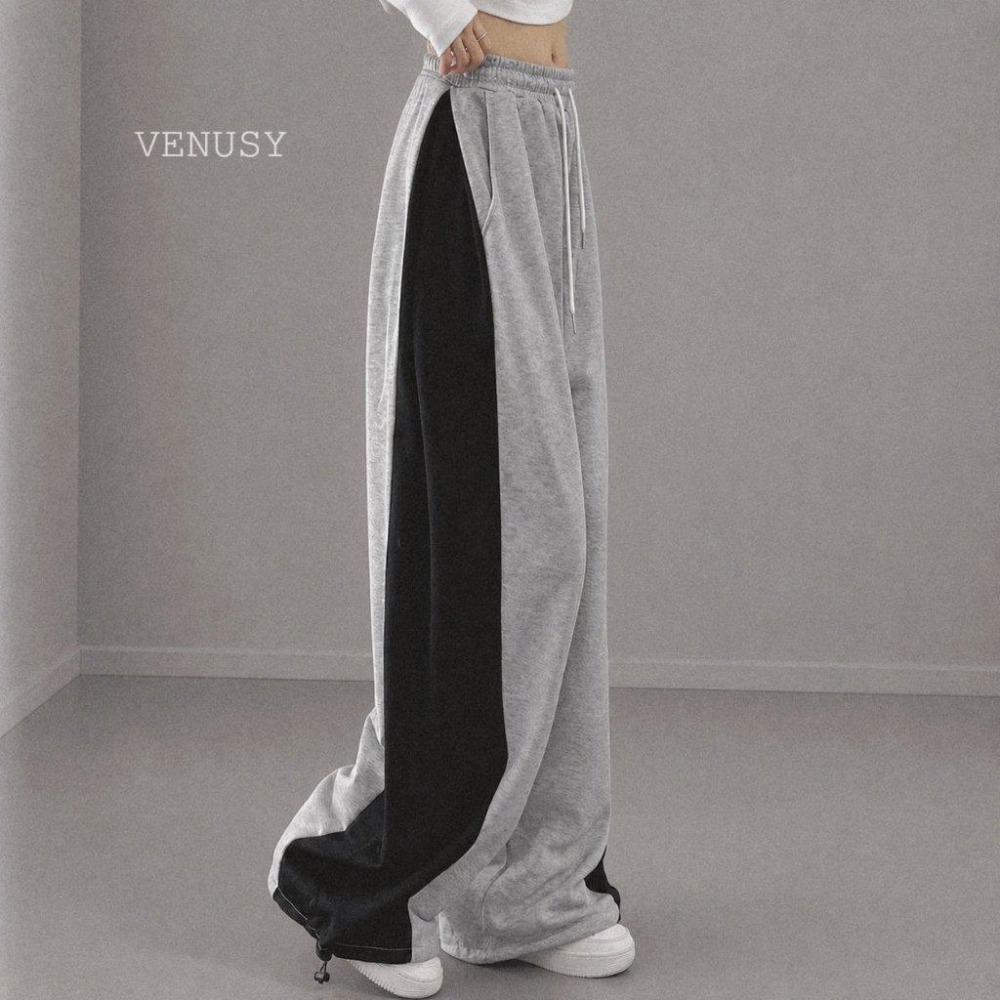 【街頭率性】VENUSY漢南小姐｜正韓 - 側邊撞色抽繩寬褲．休閒長褲．棉褲-細節圖7