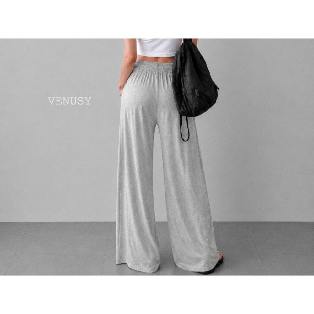 【輕柔慵懶】VENUSY漢南小姐｜正韓 - 冰絲垂墜抽繩寬褲．垂墜感休閒長褲．多色選-細節圖9