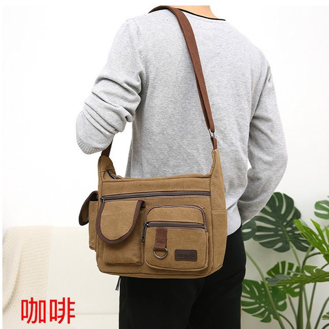 多功用多隔層復古休閒外出斜背包-細節圖6